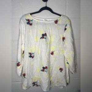 Anthropologie Kindred Woven PEASANT Blouse Boho TOP Tunic XL Embroidered